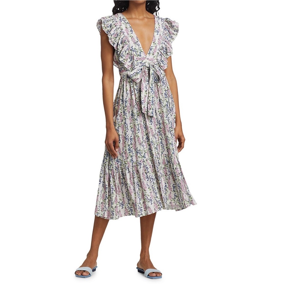 byTiMo Blue Field Floral Ruffle Midi Dress S